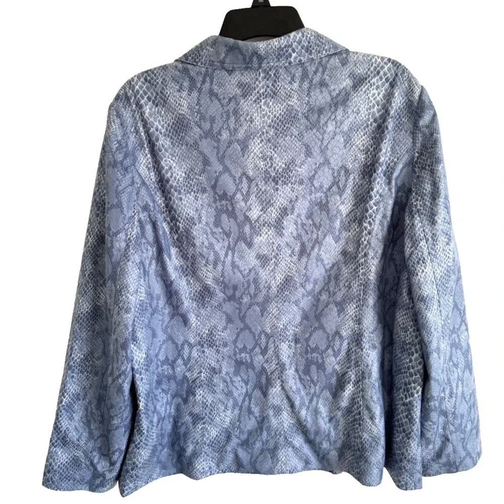Susan Graver Jacket Blue Faux Snake Skin Zip Blazer Pockets Lined Size XL